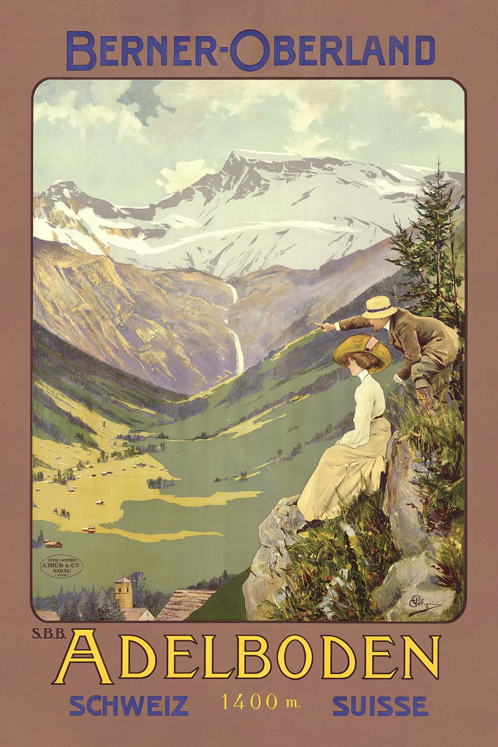 Adelboden Travel Poster: Berner Oberland, 1400m by Carlo Pellegrini, 1910