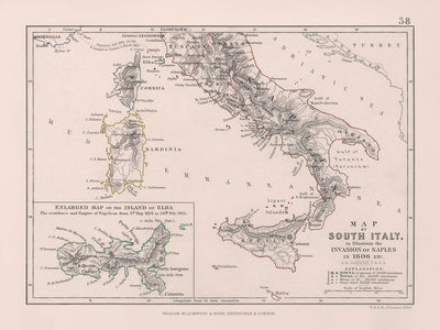 Alte Militärkarte von Napoleons Invasion von Neapel, 1806: Neapel, Rom, Elba, Sizilien, Kalabrien