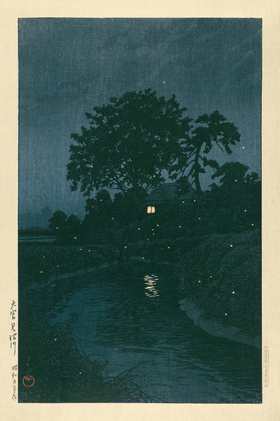 Dark River with Fireflies by Hasui Kawase, 1935