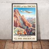 Affiche de voyage Machu Picchu : Pérou des Incas via Pan American par Paul George Lawler, 1938 