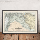 Ancienne carte ottomane de la vallée de l’Euphrate par Stanford, 1904 : Alep, Damas, Bagdad, Mossoul, Kurdistan 