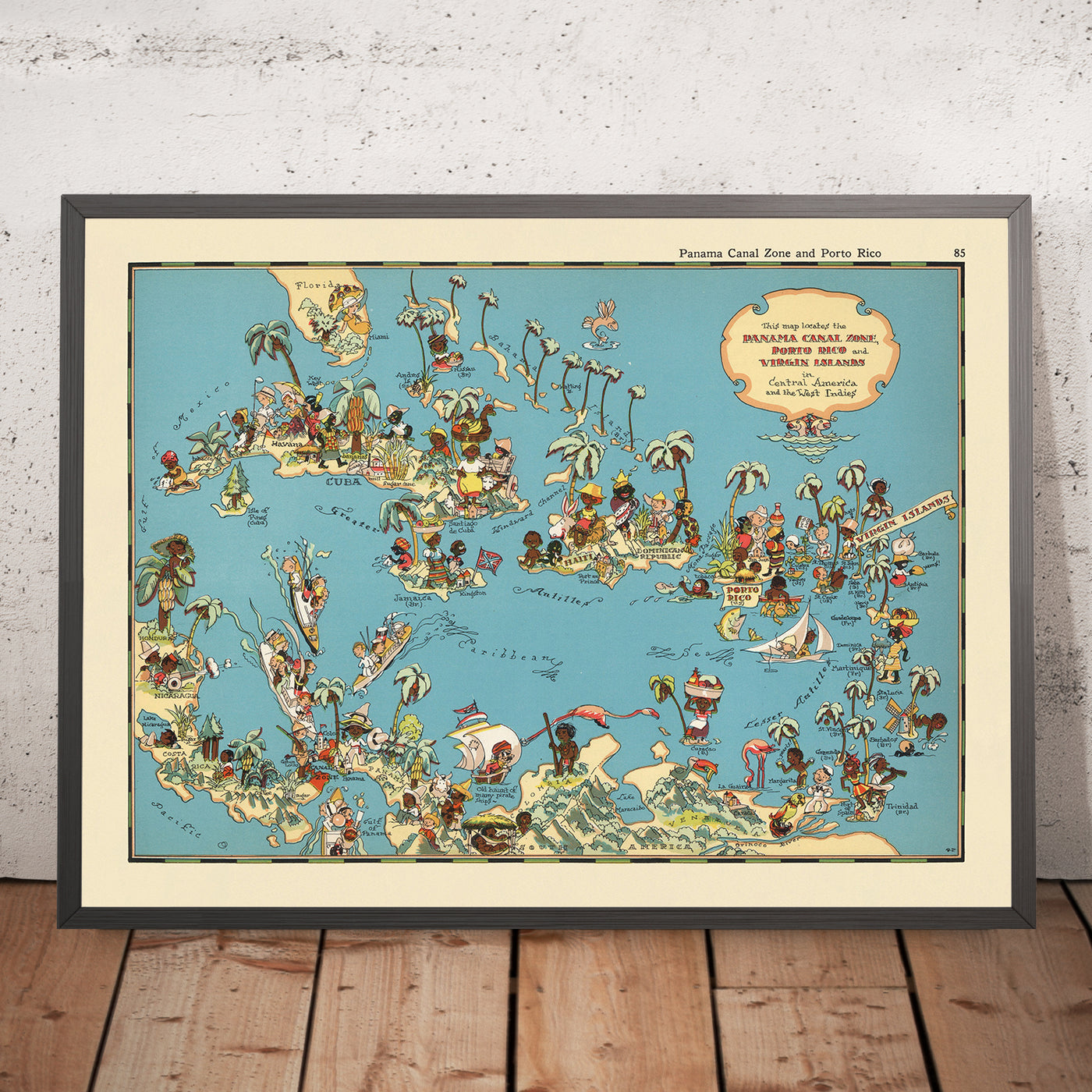 Pictorial Map of Caribbean & Central America by Ruth Taylor White, 1935: Panama Canal, Puerto Rico, Havana, San Juan, Santo Domingo