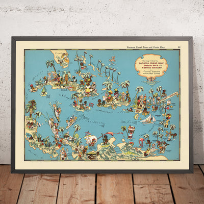 Pictorial Map of Caribbean & Central America by Ruth Taylor White, 1935: Panama Canal, Puerto Rico, Havana, San Juan, Santo Domingo