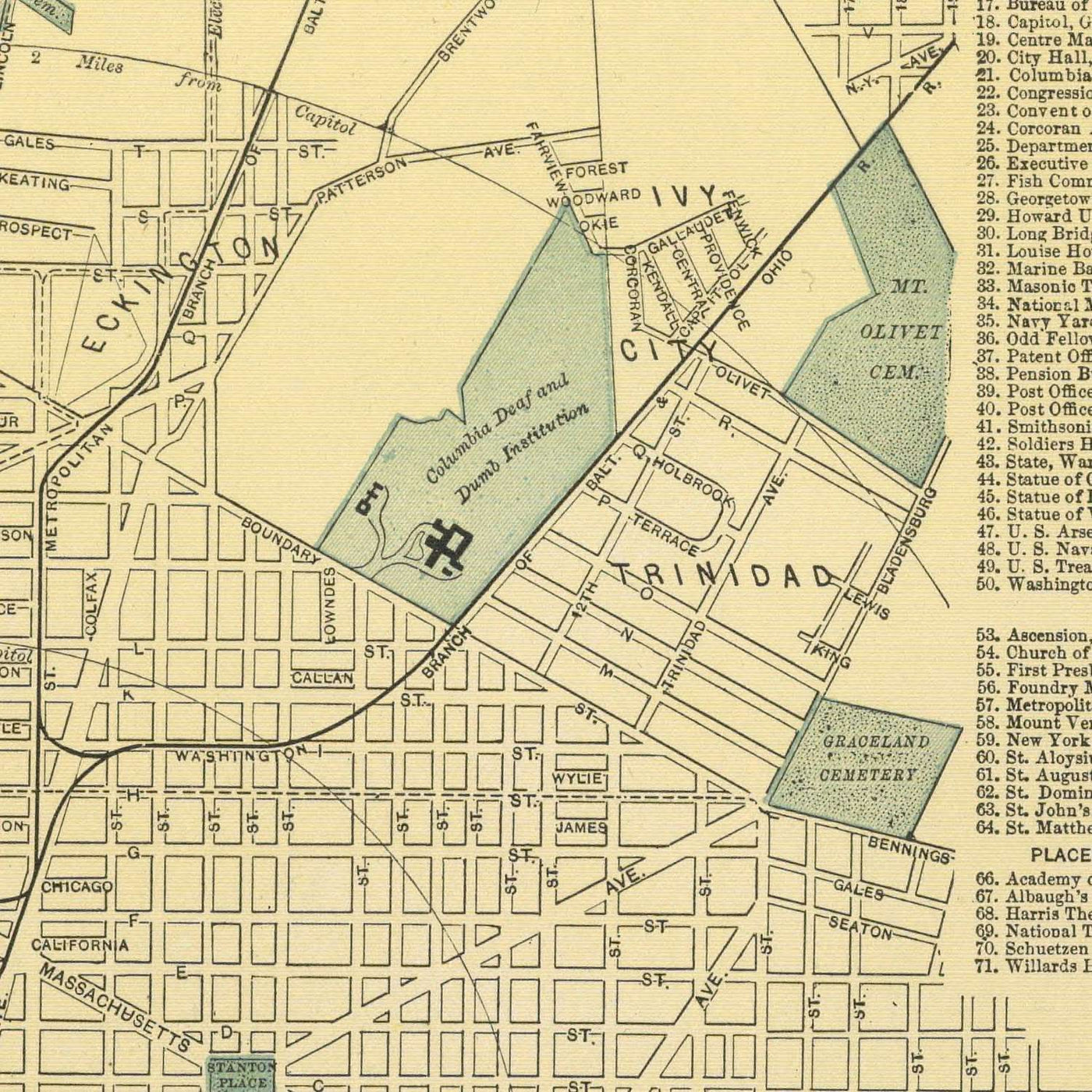 Ancienne carte de Washington, DC par Appleton, 1891 : Capitole, Maison Blanche, National Mall, Tidal Basin, Zoo Park