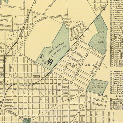 Ancienne carte de Washington, DC par Appleton, 1891 : Capitole, Maison Blanche, National Mall, Tidal Basin, Zoo Park