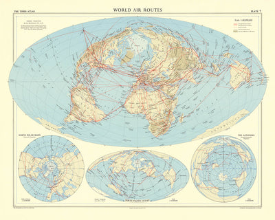World Air Routes Map in Many Different Projections by Bartholomew, 1957