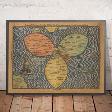 Mappa del mondo Old Cloverleaf con Gerusalemme al centro di Bunting, 1582 