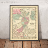 Ancien plan de rue de Boston par Colton, 1866 : Boston Common, State House, Boston Harbor, Cambridge, Charlestown 
