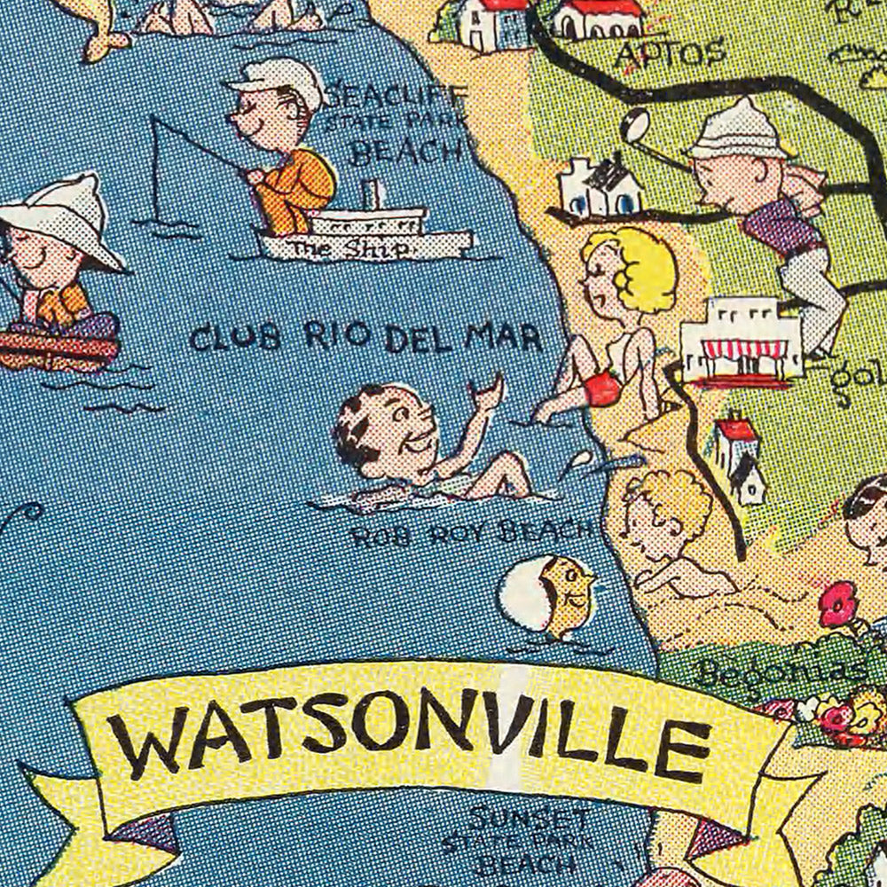 Old Map of Monterey Bay Region by White, 1932: Santa Cruz, Salinas, Pacific Grove, Lettuce, Southern Pacific Railroad
