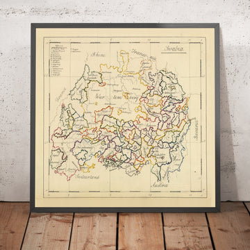 Old Manuscript Map of Germany by Bowen, 1810: Swabia, Stuttgart, Augsburg, Heidelberg, Black Forest