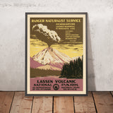 Affiche de voyage du parc national volcanique de Lassen : Ranger Naturalist Service par Chester Don Powell, 1938 