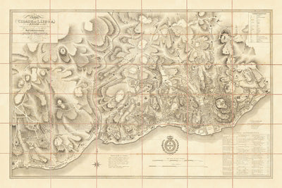 Old Military Map of Lisbon, 1814: Jerónimos, Castelo de S. Jorge, Praça do Commercio, Tagus River