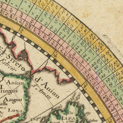 Mapa del Viejo Mundo de los hemisferios oriental y occidental, de Tavernier, 1661: California como isla, vientos clásicos, diseño concéntrico