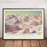 Alte Karte von Cortina d'Ampezzo, VII. Olympische Winterspiele, 1956: Tofane, Cristallo, Misurina, Dolomiten, Giau 