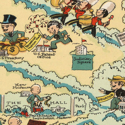 Pictorial Map of Washington D.C. by Ruth Taylor White, 1935: Capitol, White House, Lincoln Memorial, Washington Monument, Potomac River