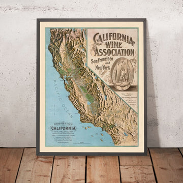 Vecchia mappa topografica del vino della California, 1903: LA, SF, Napa, Sonoma, Pacifico 