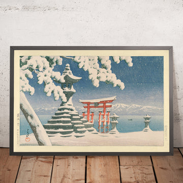 Una imagen enmarcada de Nieve en Miyajima de Hasui Kawase, 1935