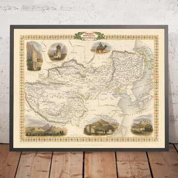 Antiguo mapa del Tíbet, Mongolia y Manchuria de Tallis, 1851: Lhasa, Pekín, Gran Muralla, Himalayas, Dalái Lama 