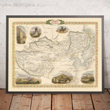Alte Karte von Tibet, der Mongolei und der Mandschurei von Tallis, 1851: Lhasa, Peking, Große Mauer, Himalaya, Dalai Lama 