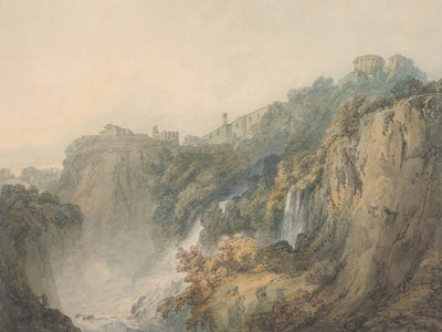 Tivoli mit dem Tempel der Sibylle und den Wasserfällen von Turner, 1796 