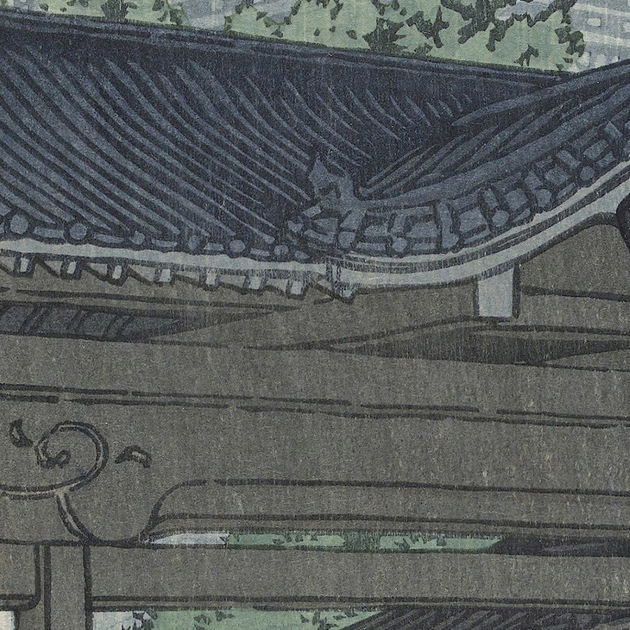 Templo Zensetsu en Sanshu por Hasui Kawase, 1937 