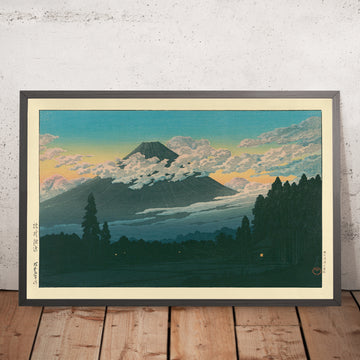 Ein gerahmtes Bild des Fuji am Abend bei Suson von Hasui Kawase 1935