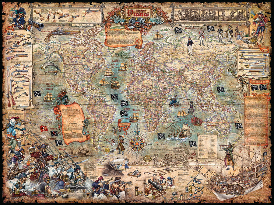 Mappa del Mondo dei Pirati Antichi di Ray&Co, 2025: Navi Pirata, Armi, Storia 