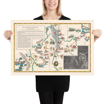 Pictorial Map of the Los Angeles–Kansas City Air Route, 1929: Grand Canyon, Rocky Mountains, Western Air Express