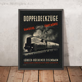 Póster de viaje de Hamburgo: trenes de dos pisos – Lübeck y Travemünde de Peter Smith Templeton 