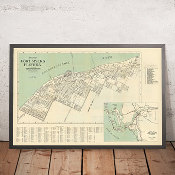 Mappa della Città Vecchia di Fort Myers Florida di Frank B. Dolph, 1945: Caloosahatchee, Municipio, Bacino per yacht, Tribunale, Campo da golf 
