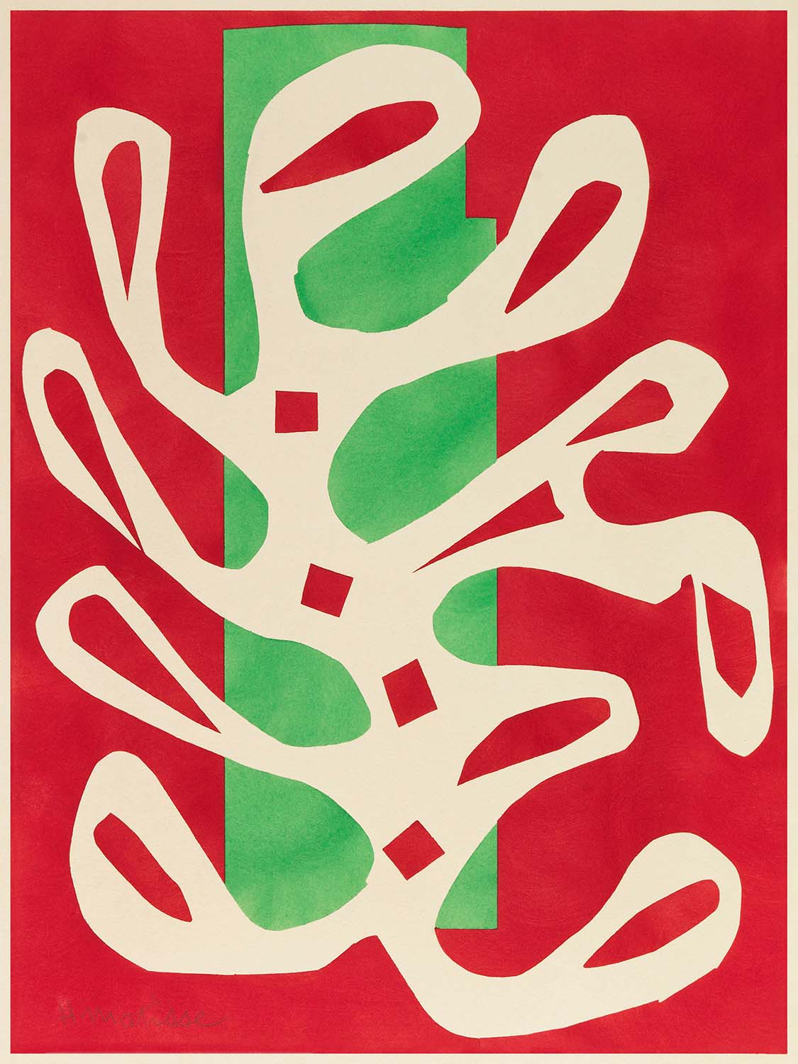 Algue blanche sur fond rouge et vert (White Seaweed on a Red and Green Background) by Henri Matisse, 1947