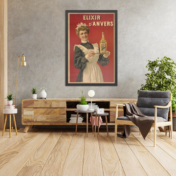 A framed image of Elixir d’Anvers Vintage Advertising Poster by Gérard Portielje, 1908