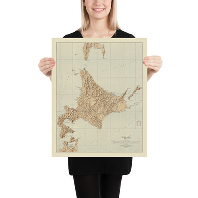 Old Topographic Map of Hokkaido, 1944: US Geological Survey, Sapporo, Asahikawa, Hakodate