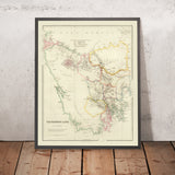 Old Map of Tasmania by Arrowsmith, 1844: Van Diemen's Land, Hobart, Launceston, Devonport, Burnie, VDL Co. grants