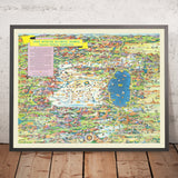 Alte bildliche Karte der Olympischen Winterspiele 1960, Squaw Valley USA: Lake Tahoe, Donner Pass, Reno, Alpine, USA Hockey 