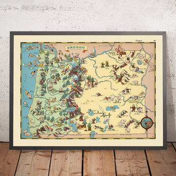 Pictorial Map of Oregon by Ruth Taylor White, 1935: Portland, Cascades, Timber, Columbia River, Coast