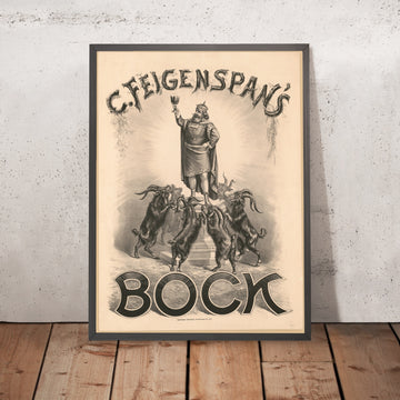 A framed image of C. Feigenspan’s Vintage Bock Beer Poster by Herman Bartsch, 1887