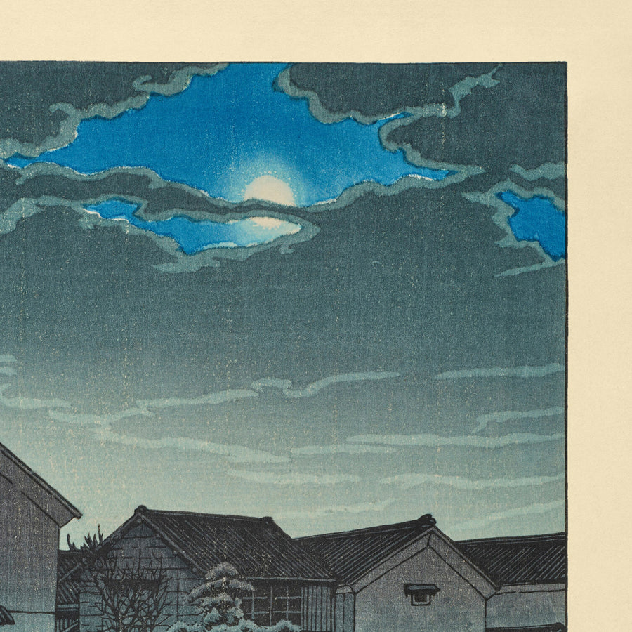 Luna brumosa en Matsue en Izumo por Hasui Kawase 1935 