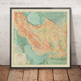 Mappa 3D in rilievo dell'Iran in antico farsi della Aero Service Corporation, 1950: Mar Caspio, Golfo Persico, Regioni Petrolifere 