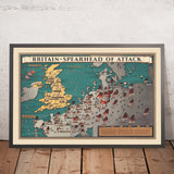 Ancienne carte militaire picturale de la Grande-Bretagne pendant la Seconde Guerre mondiale par Blake, 1944 : Manche, offensives alliées 