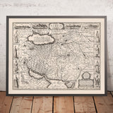Alte monochrome Karte von Persien von Speed, 1676: Iran, Isfahan, Kaspisches Meer, Persischer Golf, Shiraz, Tabriz 