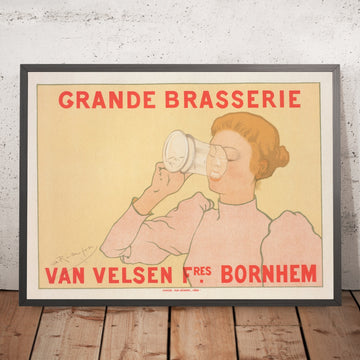 A framed image of Van Velsen Brewery Vintage Beer Poster by Armand Rassenfosse, 1896