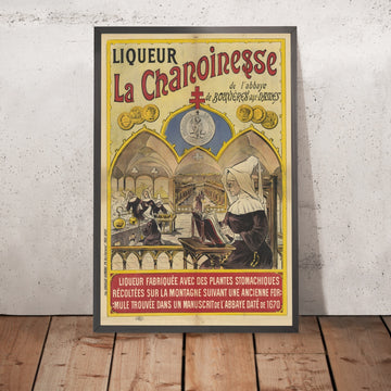 A framed image of La Chanoinesse Vintage Herbal Liqueur Poster, 1895