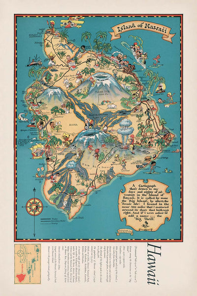 Vintage Pictorial Map of the Big Island, Hawaii, 1935