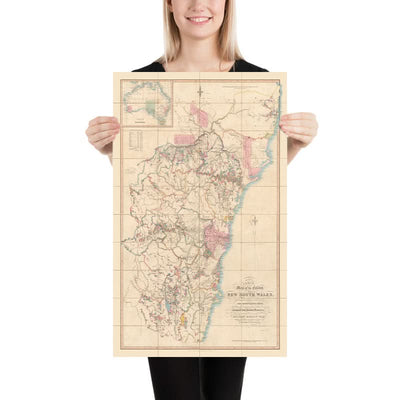 Rare Giant Map of New South Wales by Dixon, 1837: Sydney, Newcastle, Counties