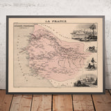 Alte Karte von Senegal (Französisch-Afrika) von Vuillemin, 1869: Dakar, Saint-Louis, Senegal- und Gambia-Flüsse, Kolonial 