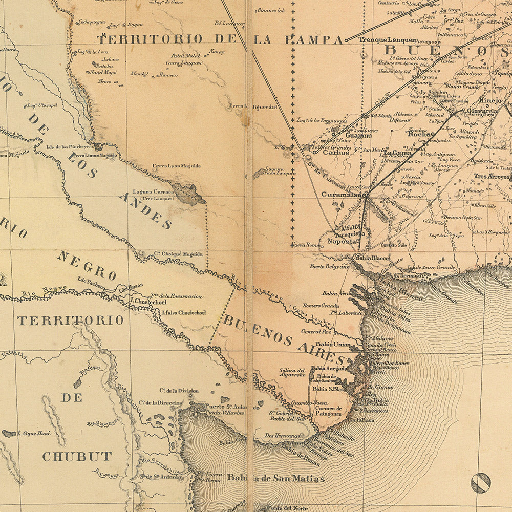 Large Old Map of Argentina by Nolte, 1876: Andes, Buenos Aires, Railroads, Rio de la Plata