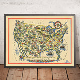 Old Gastronomical Map of the USA, 1939: Great Wheat Belt, Corn Belt, Agriculture, etc.