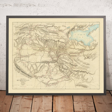 Alte Karte von Kurdistan der Royal Geographical Society, 1865: Vansee, Diyarbakir, Erzurum, Berge 