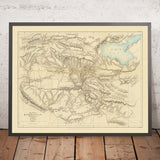 Alte Karte von Kurdistan der Royal Geographical Society, 1865: Vansee, Diyarbakir, Erzurum, Berge 